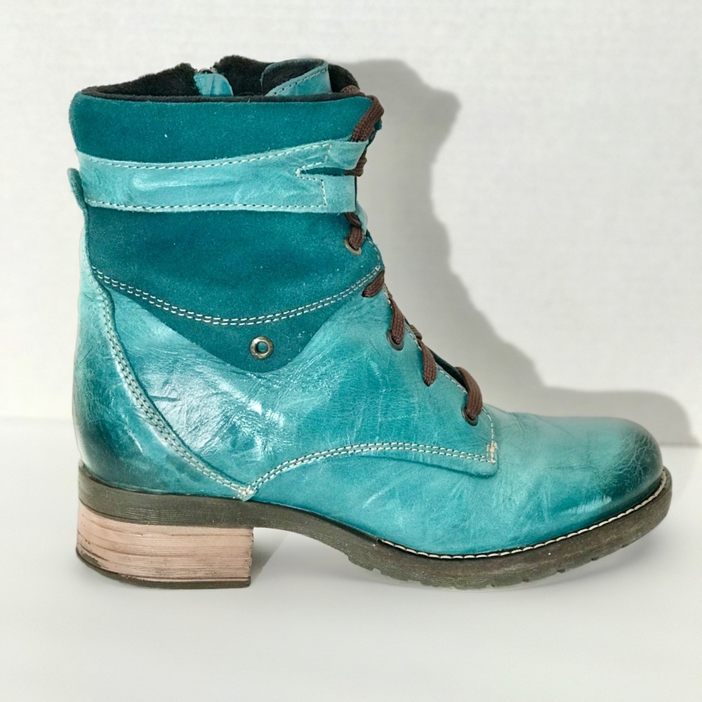 Dromedaris Distressed Leather Combat Boots Teal